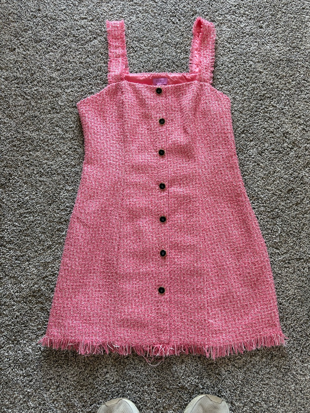 miami Pink Tweed Button-Front Shift Dress